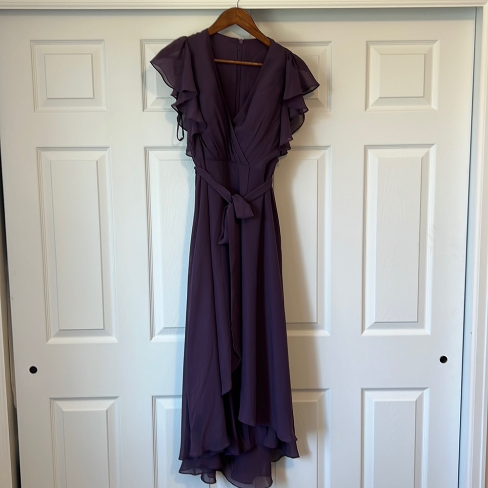 High low flutter sleeve dress color plum size 8